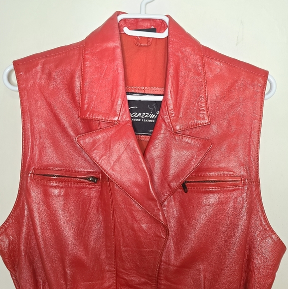 VINTAGE SANZZINI Genuine Leather Red Vest Coat size small - Picture 3 of 6